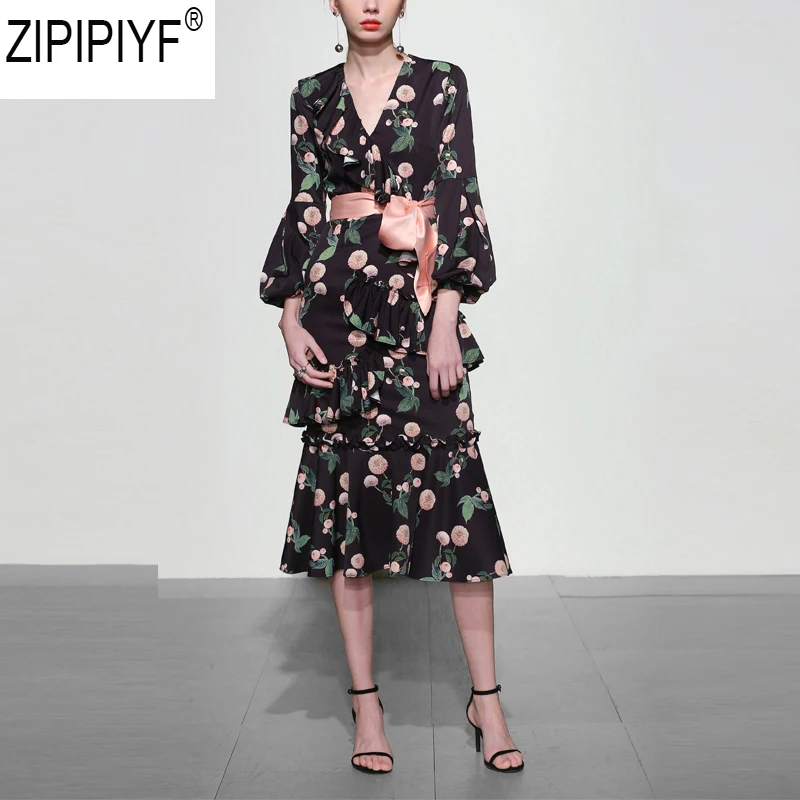 Винтажные платья женская мода v образный вырез наручный фонарь рукав осень 2018