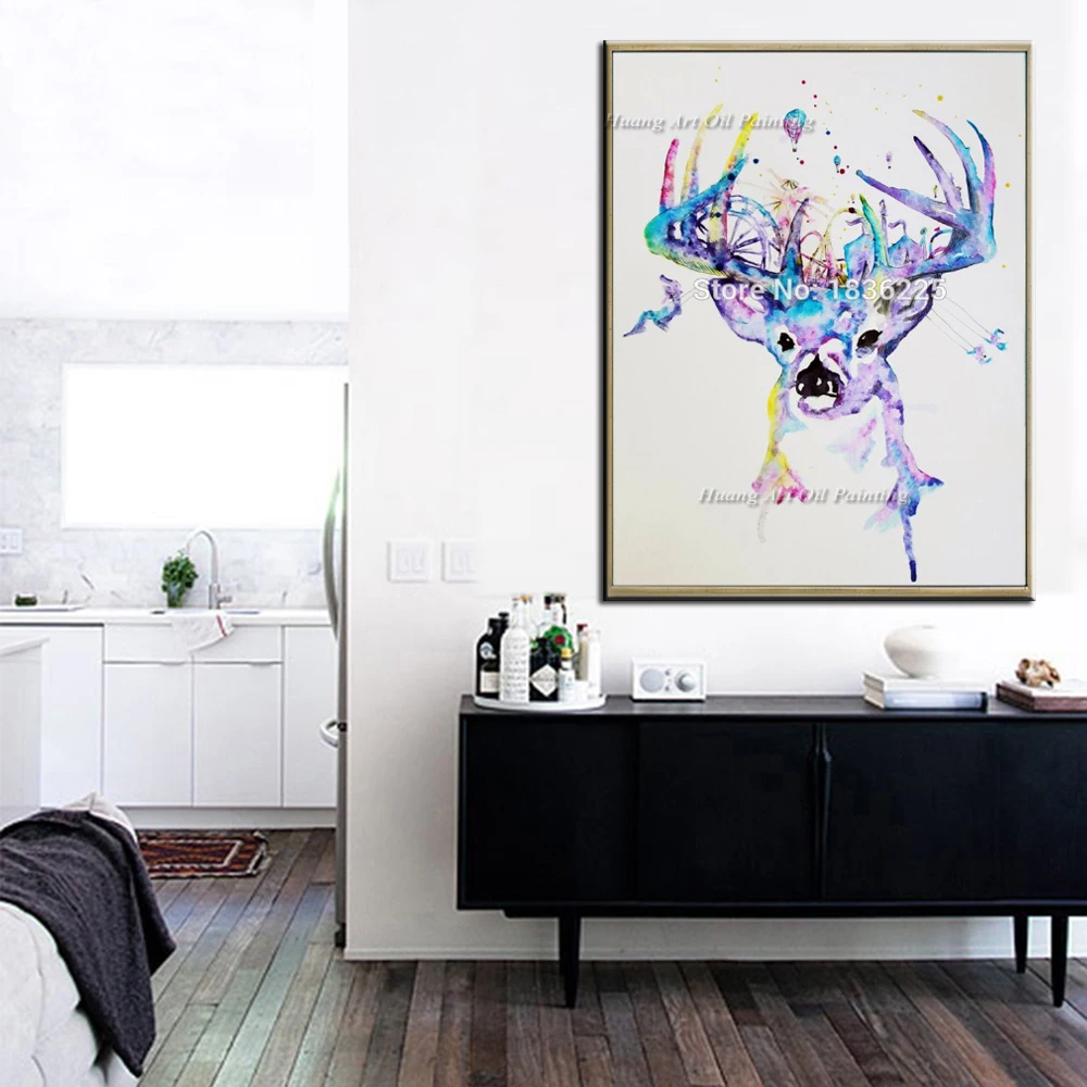 Картина маслом на холсте ручной работы современные картины с милыми оленями