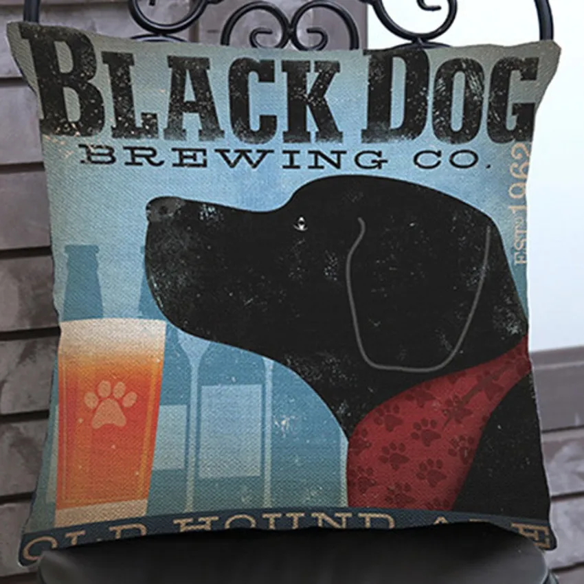 Ретро ностальгическая черная подушка для дивана с принтом собаки искусственная