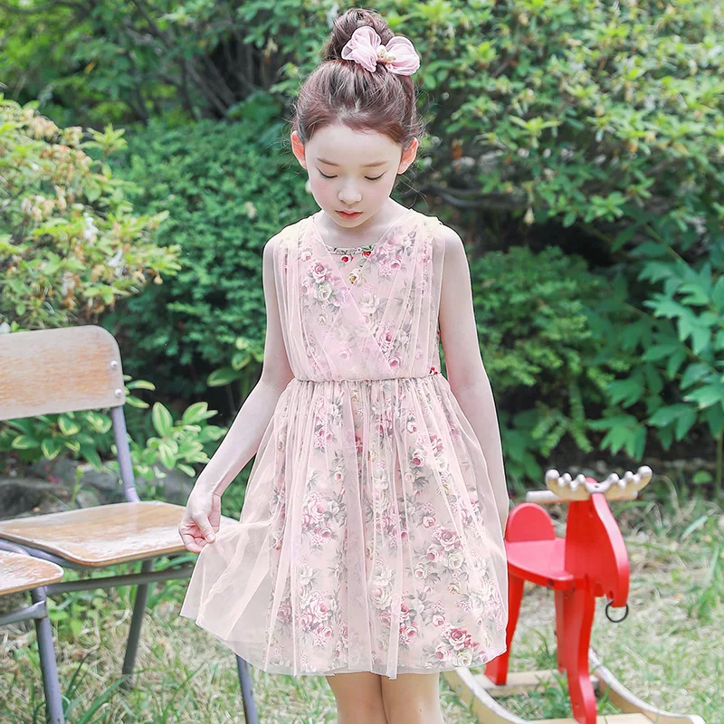 2018 Новые Летние Элегантные платья для девочки платье без рукавов девочек в