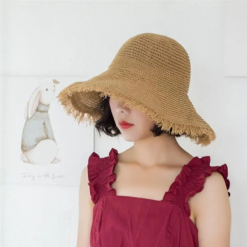 Соломенная шляпа с широкими полями Защита от ультрафиолета солнца складная