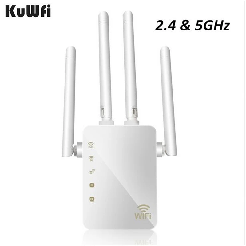 KuWFi 1200 Мбит/с Wi Fi ретранслятор с 4 внешними антеннами 2 порта Ethernet и 5 ГГц