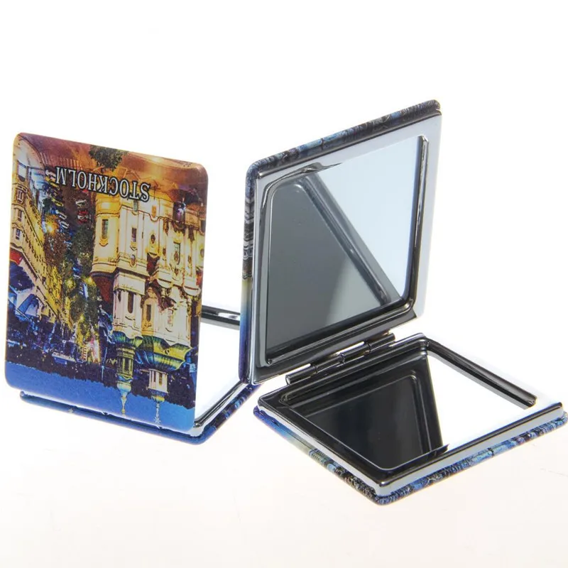 UNBREAKABLE Cosmetic mirrors PU cover + stainless steel Portable pocket mirror square shape foldable makeup landscape | Красота и