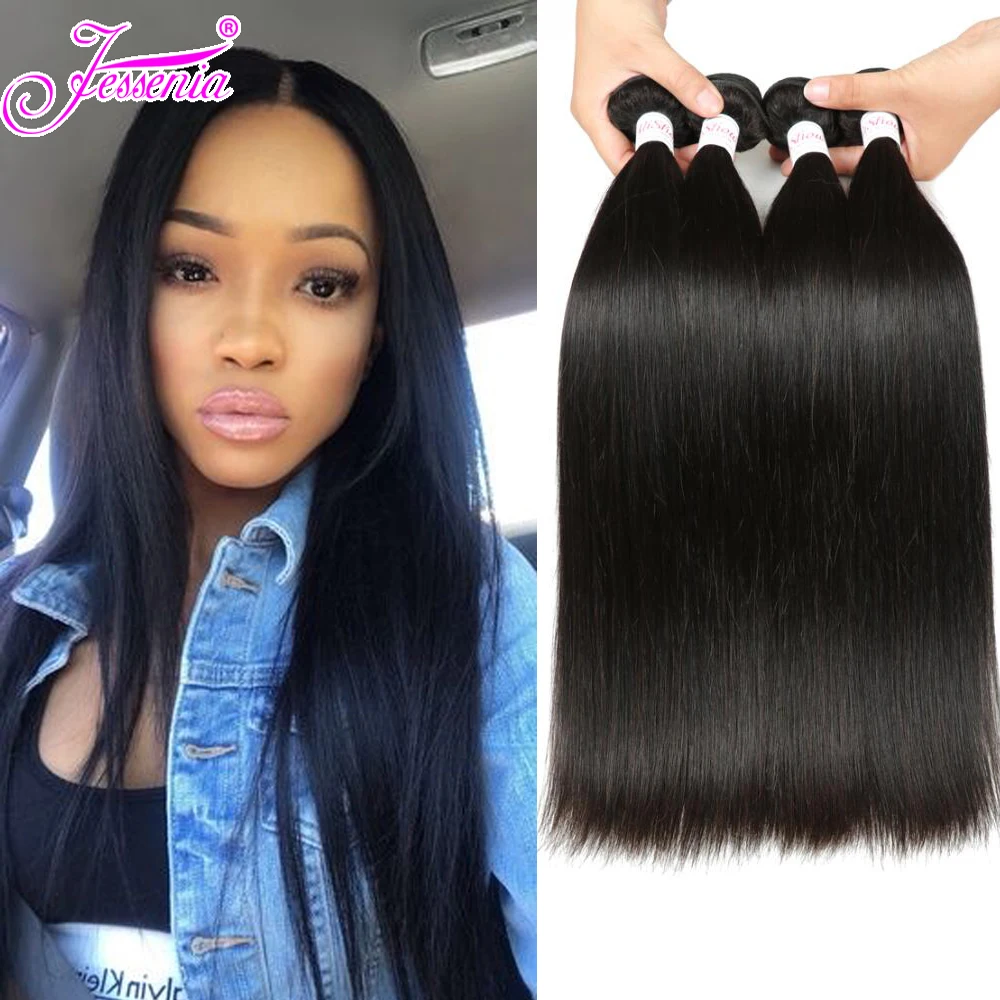 Jessenia Малайзии прямые пучки волос натуральные волосы Weave Связки Natural Цвет Волосы remy расширения 4 Связки дело