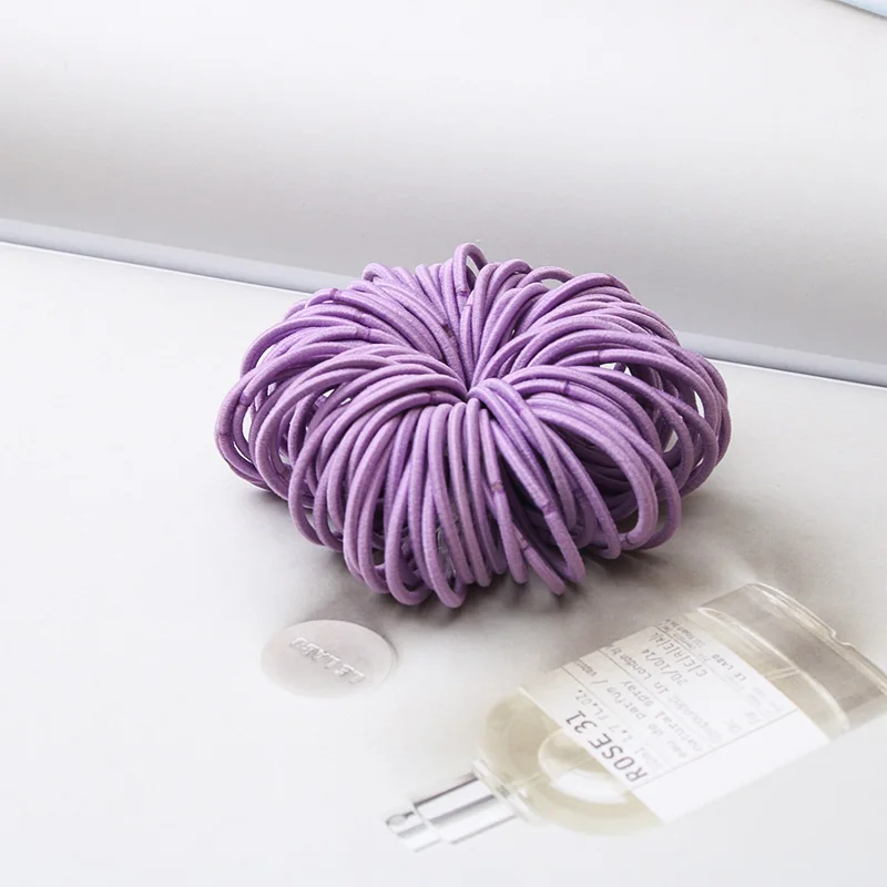 purple 100 шт./лот, карамельный цвет, нейлоновая резинка 3 см, Детская безопасная эластичная резинка для волос, конский хвост, кольцо для волос, Детские аксессуары для волос - Цвет: purple