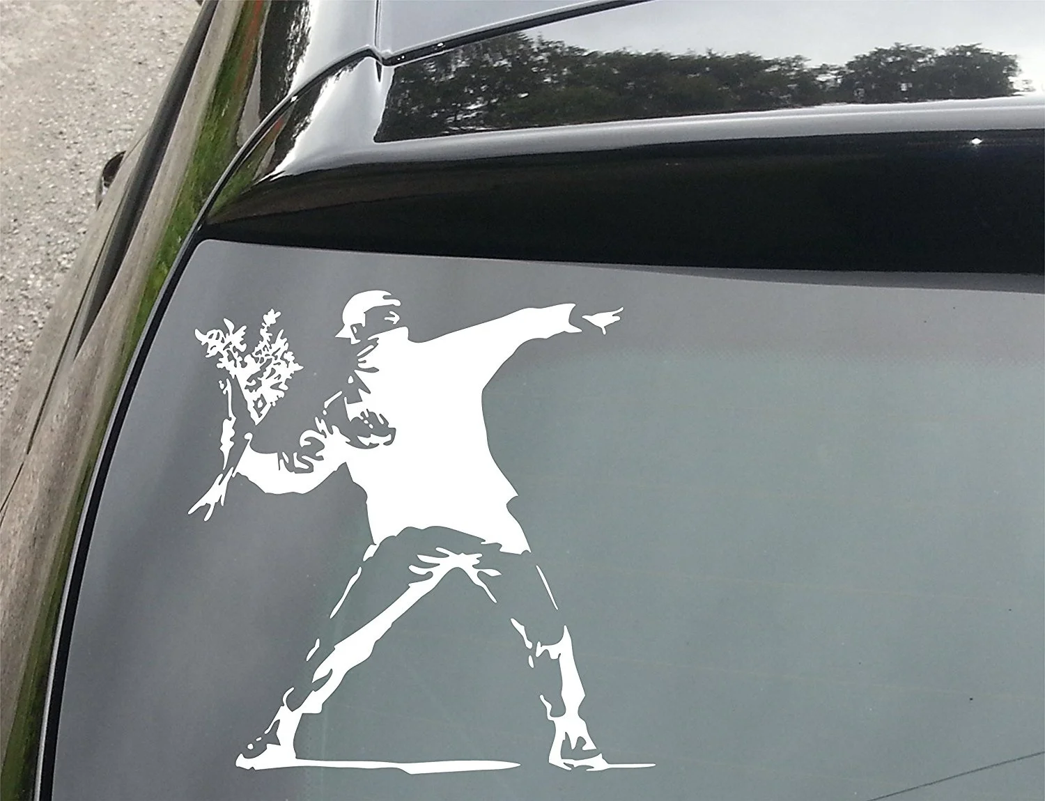 

LARGEBanksy Throwing Flowers Funny window Vinyl Decal Sticker 21cm