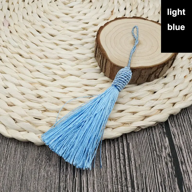light blue 2 шт./лот 9 см нить Ленточки Декоративные Шелковые бахромой гарнитур DIY кисточка швейная ткань аксессуары отделкой бахромой для tassel Pendant - Цвет: light blue