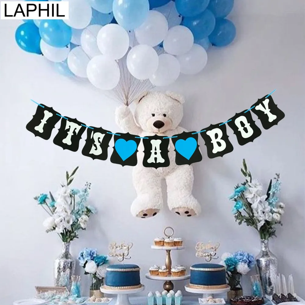 LAPHIL Baby душ бумажный баннер Синий Розовый его девочка мальчик гирлянда из ткани украшения для младенцев вечерние поставки пол раскрыть