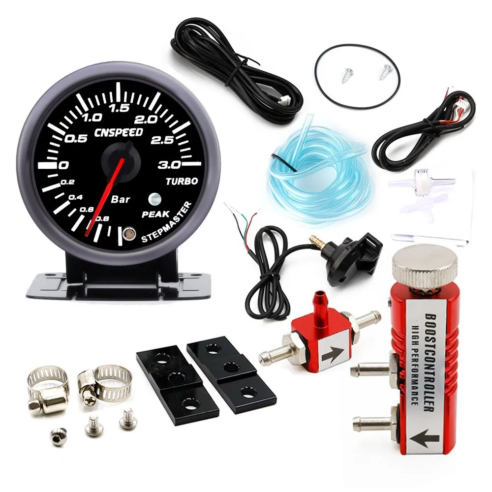 red Controller 3,0 Бар 60 мм 2,5 ''Boost Turbo Gauge белый и янтарный двойной светодиодный дисплей с пиПредупреждение лом и регулируемым контроллером комплект - Цвет: red Controller