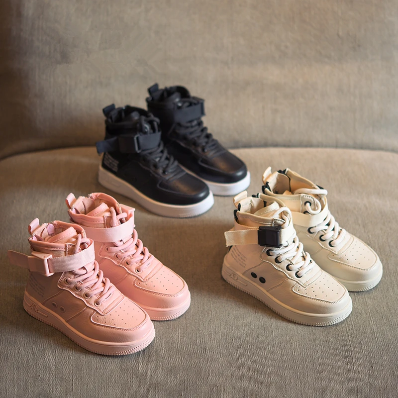 2018 Осенняя детская спортивная обувь с высоким берцем для маленьких девочек