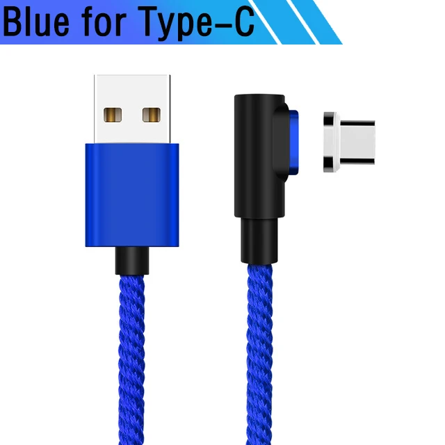 Blue for Type-C 90 градусов Micro Usb Магнитный кабель type C Быстрая зарядка Usb C кабель 2 м для samsung Xiaomi Redmi Note 7 6 K20 Pro 7S мобильный телефон - Цвет: Blue for Type-C