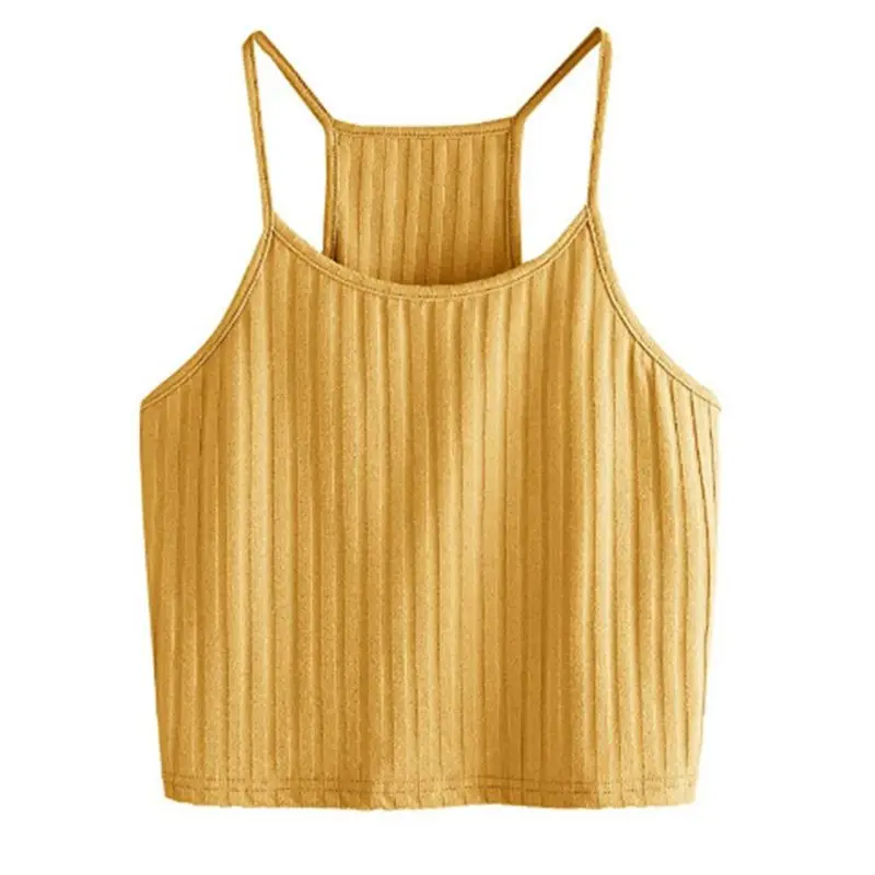 Y Женские рукавов основные Сексуальная Strappy Racerback Crop Top одноцветное Цвет ребристые вязаная Тонкий бретели Спагетти ремень Холтер жилет - Цвет: Y