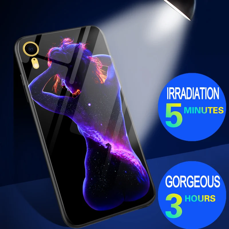 Светящиеся сексуальные боди арт стеклянные Чехлы для iPhone 7 8 6 6s Plus X 10 космическая