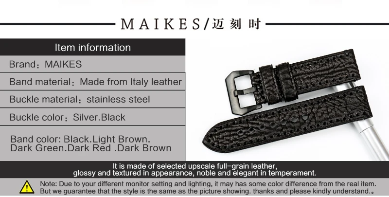 MAIKES новые модные аксессуары для часов 20 22 24 26 мм Итальянские Кожаные Ремешки для наручных часов красный ремешок для часов Panerai браслет