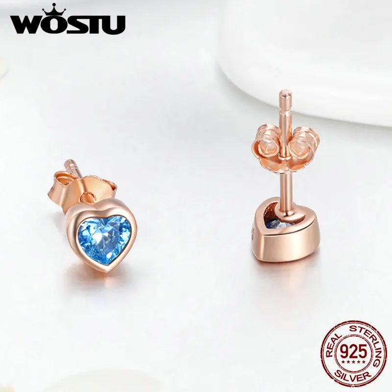 Женские серьги пусеты WOSTU из стерлингового серебра 925 пробы с сердечком модные