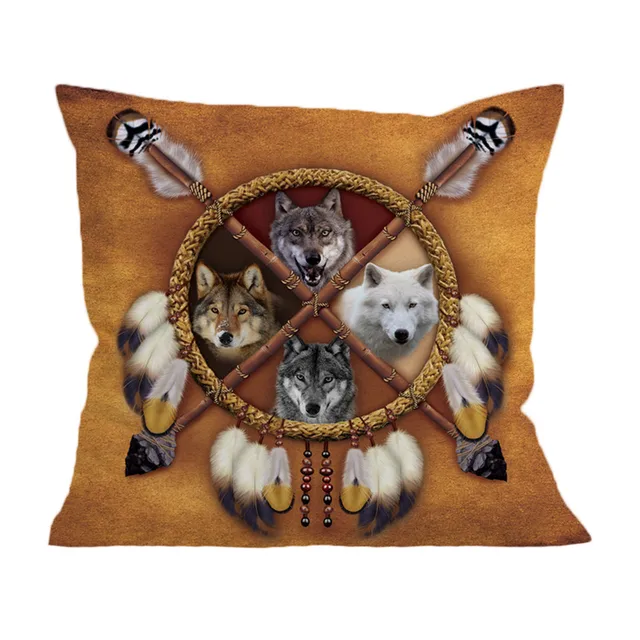 BlessLiving Wolves Dreamcatcher Throw Pillow Covers Wolf Square Decorative Pillow Cases Animal Pillowcase Cushion Cover 3