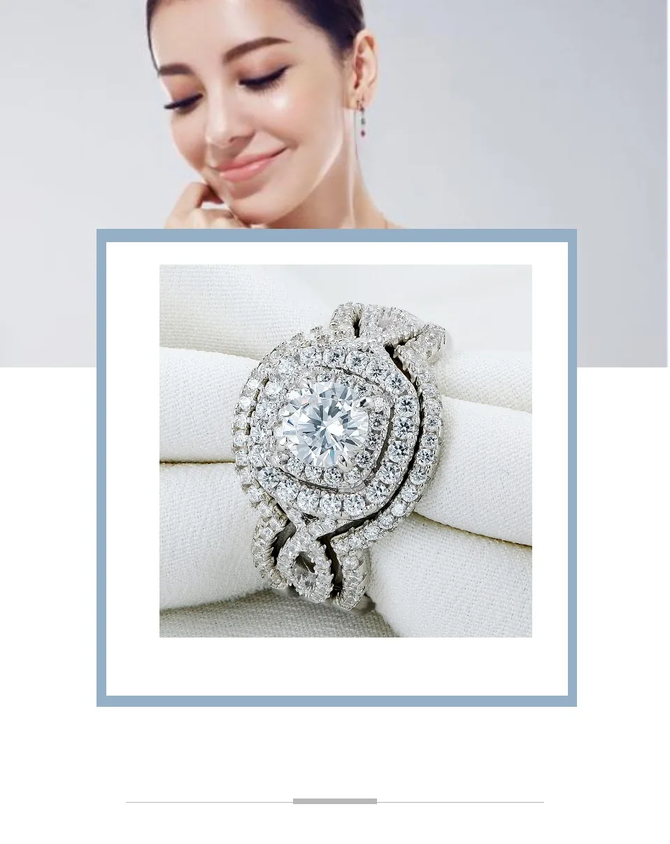 Newshe 3 шт 925 пробы серебряные обручальные кольца для женщин 2.1Ct AAA CZ обручальное кольцо набор классические ювелирные изделия Размер 5-12