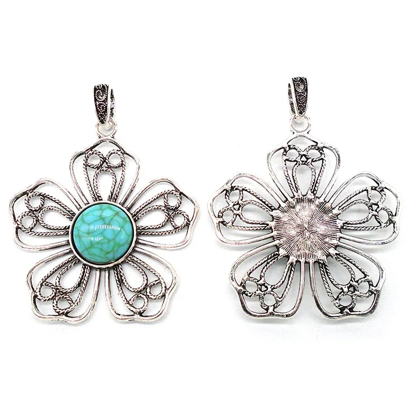 ZXZ 5 шт. большой открытый филигранный цветок и искусственный бирюзовый камень