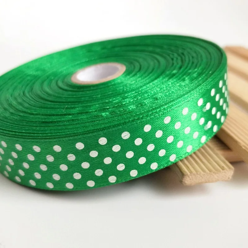 5 yards green HL 18 мм 5 ярдов/9 ярдов атласные ленты в горошек для свадебной вечеринки украшения рукоделие ткачество Подарочная коробка декоративно-упаковочная лента для изготовления бантов - Цвет: 5 yards green