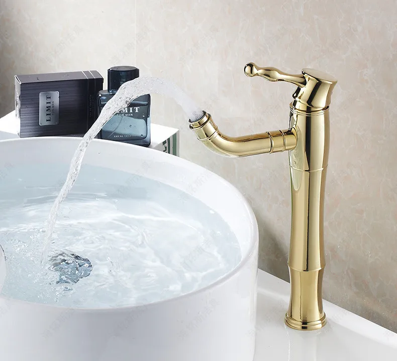 Бесплатная доставка Модный золотой кран для ванной комнаты с бортиком Золотой
