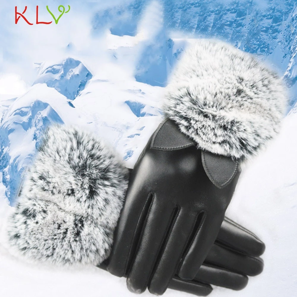 

Gloves Women Men Winter Warm Leather Cat Ears Gloves Rabbit Fur Female Gloves Mittens Handschoenen 18oct30
