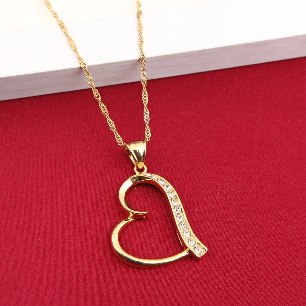 Женское Ожерелье с кулоном в виде сердца колье золотого цвета кубическим