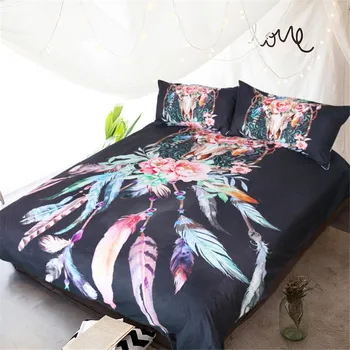 Blessliving Bedding Set Buffalo Skull with Feathers Bed Cover Dreamcatcher Southwestern Bohemia Chic Colorful Tribal Duvet Cover 5