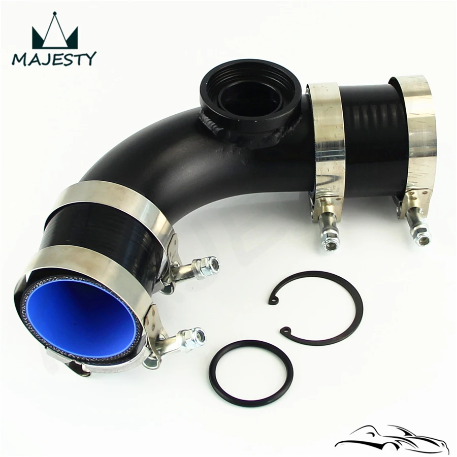 Fits For 90 degree 51mm 2&quot SSQV BOV Turbo Flange Adapter Pipe + Silicone Hose Kit Black |