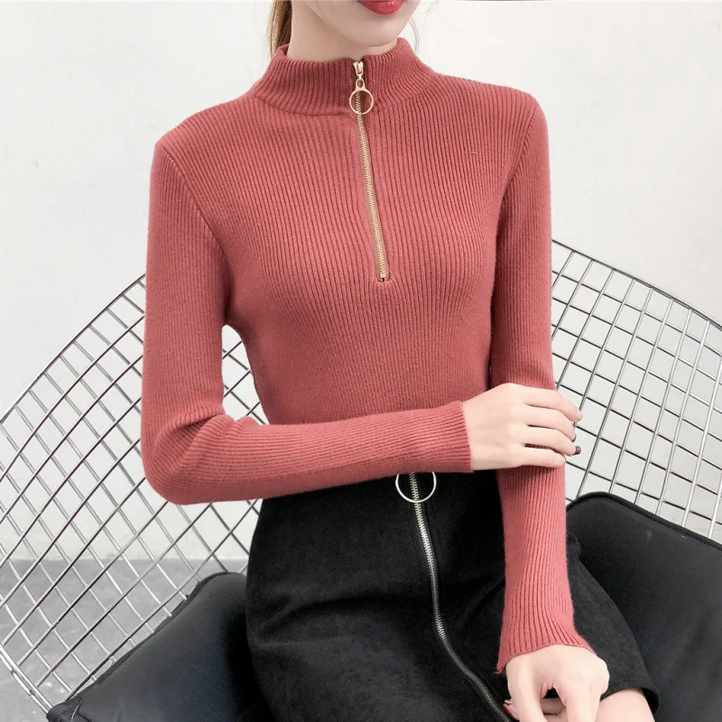 AECU Turtleneck Women Sweater And Pullovers Pull Femme Hiver Autumn Zipper Knitted Female High Elastic Solid Top | Женская одежда