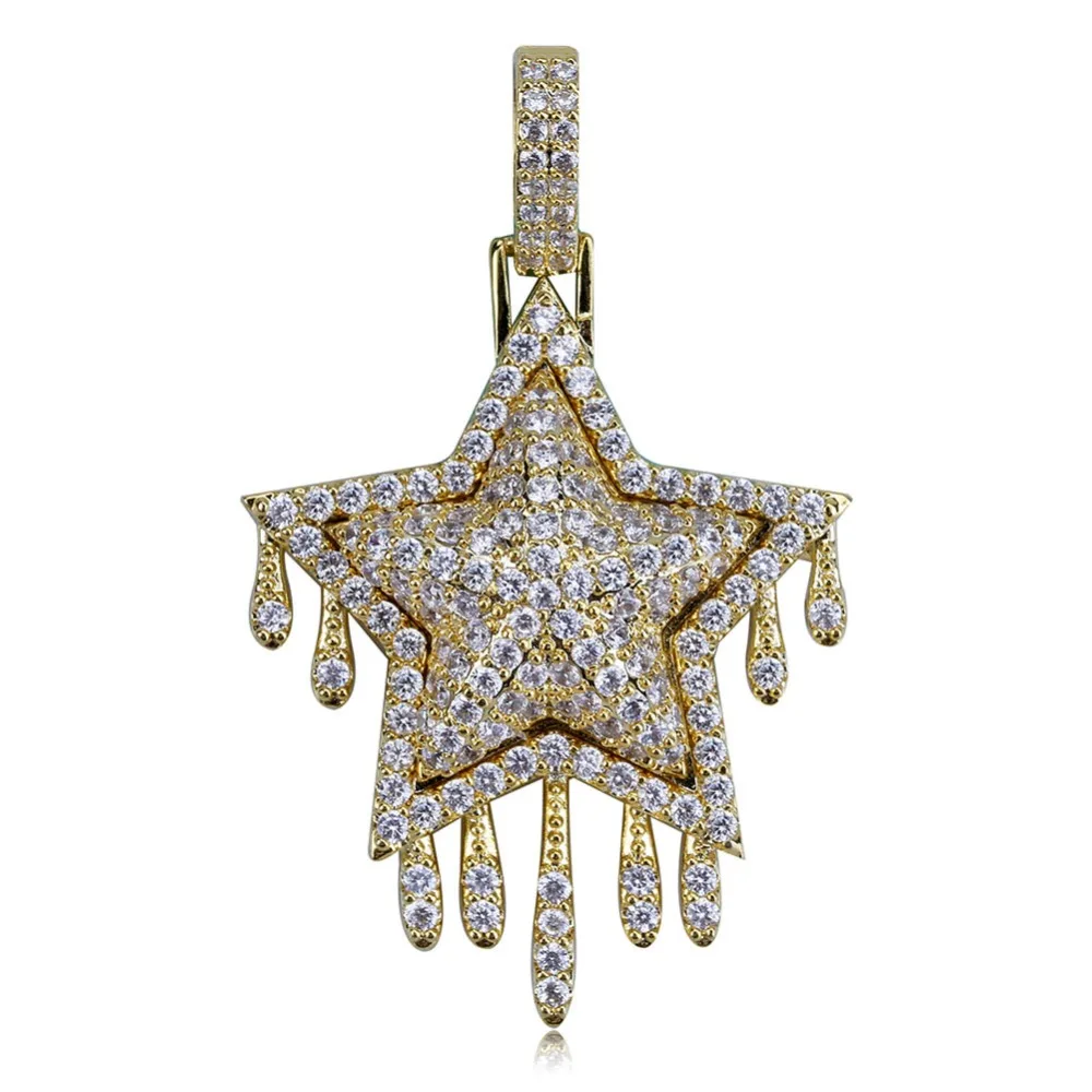 TOPGRILLZ для мужчин и женщин Iced Out кубический циркон Bling капельная звезда ожерелье и кулон Золото Серебро Цвет хип хоп ювелирные изделия теннисная цепь