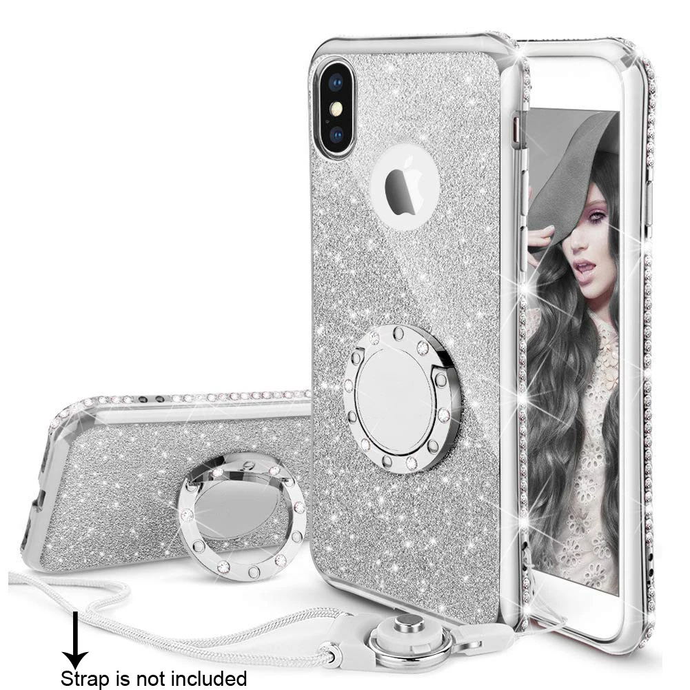 Покрытие мягкий блеск TPU Bling Автомобильный держатель для iPhone XS Max XR 8 7 Plus 6S 6 чехол 360