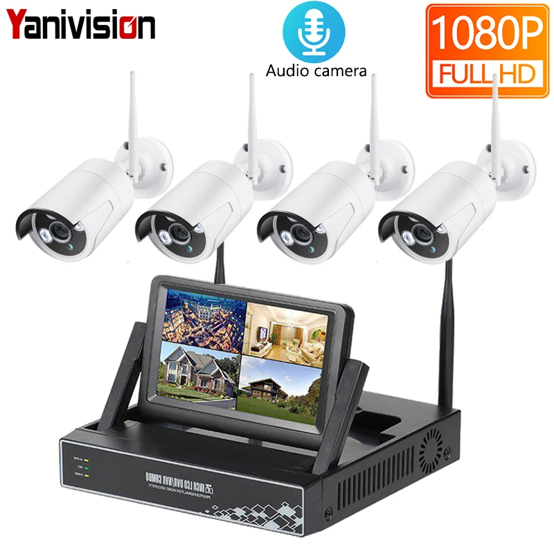 4CH 1080P White HD 1080P 4CH Беспроводной NVR CCTV Системы 2MP открытый аудио Запись Wi-Fi IP Камера камера наружного видеонаблюдения Kit 7 дюймов ЖК-дисплей - Цвет: 4CH 1080P White