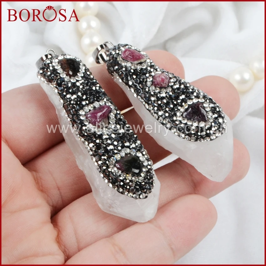 Длинный кулон BOROSA Druzy из натурального кристалла кварца с натуральными камнями в