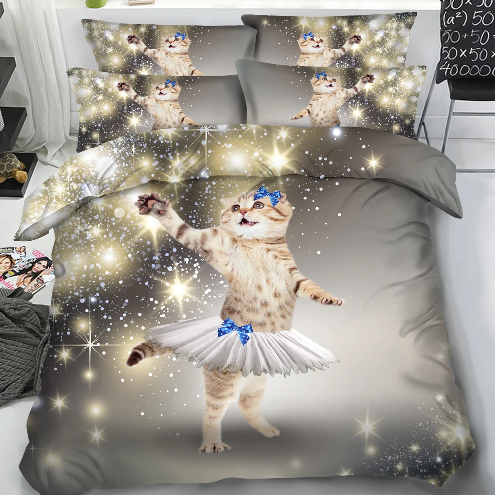 Набор постельного белья из мягкого и дышащего пододеяльника с принтом Love Dancing Cat