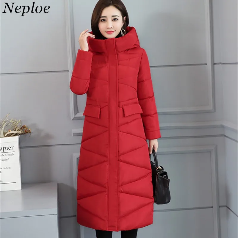 Neploe однотонное длинное тонкое зимнее пальто с капюшоном толстая теплая куртка