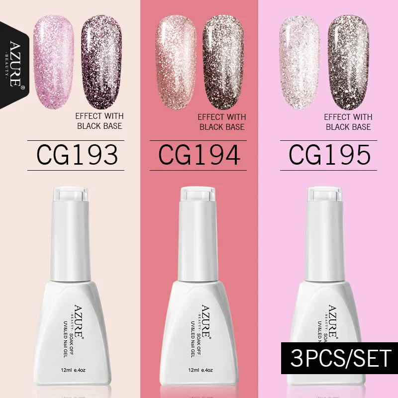 3pcs a set(4) Azure beauty, новинка, розовый золотистый Гель-лак для ногтей, 6 цветов, 12 мл, блестящий гель для ногтей, Гибридный СВЕТОДИОДНЫЙ гель, УФ-гель для ногтей, искусство маникюра - Цвет: 3pcs a set(4)
