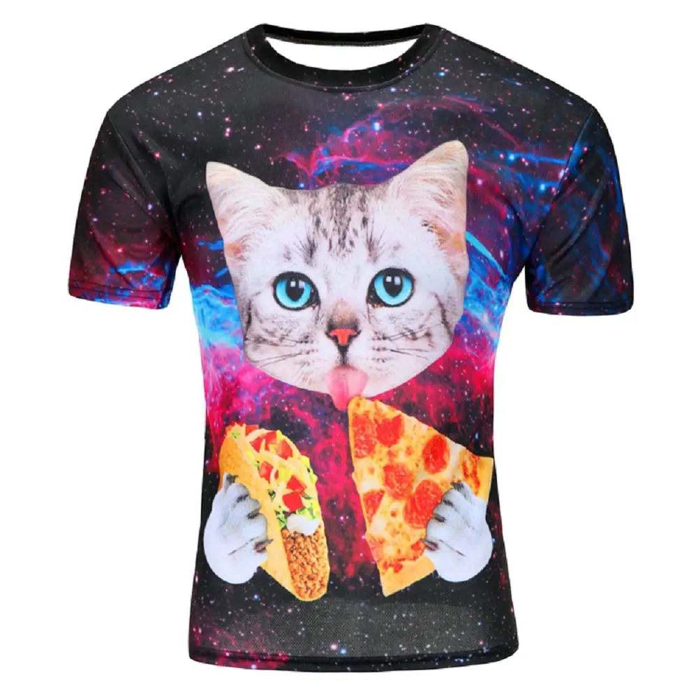 D32 Новинка, галактика, космос, 3D футболка, милый котенок, кот, едят пиццу, Забавные топы, футболка, короткий рукав, летние футболки для мужчин, Прямая поставка, футболка - Цвет: D32
