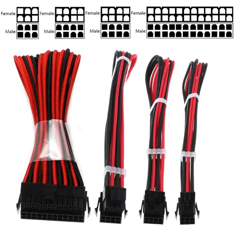 

1 Set Basic Extension Cable Kit ATX 24Pin/ EPS 4+4Pin / PCI-E 6+2Pin/ PCI-E 6Pin Power Extension Cable for PC Computer Accessory