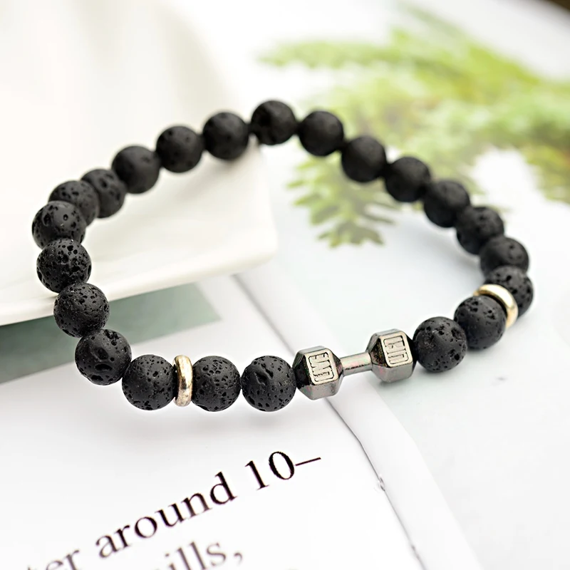 

Volcanic Natural Lava Stone Dumbbell Bracelet Men Healing Balance Stretch Yoga Bracelets For Woman man pulsera hombre
