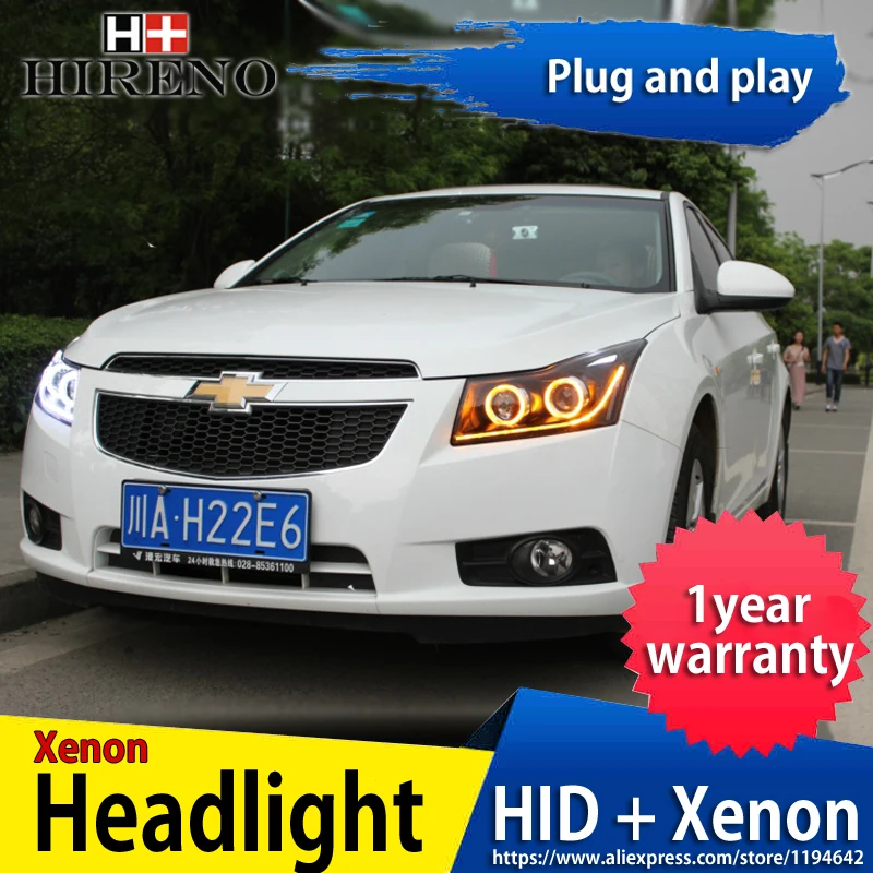 Hireno Headlamp for 2010-2014 Chevrolet Cruze Headlight Assembly LED DRL Angel Lens Double Beam HID Xenon 2pcs | Автомобили и