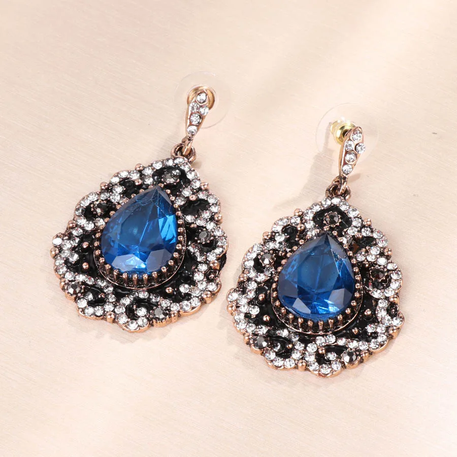 Blue Kinel, Роскошные, Boho, синие, большие серьги для женщин, черная эмаль, белые стразы, модные, античное золото, Винтажные Ювелирные изделия, лучший подарок - Окраска металла: Blue