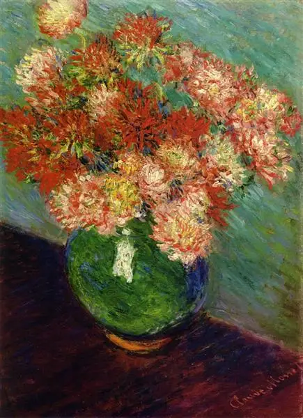 Still Life Art Classic Flower Oil Painting for Dining Room Vase of Chrysanthemums by Claude Monet on Canvas Handmade | Дом и сад