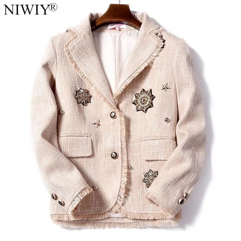 

NIWIY Beaded Tassels Tweed Winter Coat Women Jacket Sacos Mujer Invierno 2021 Long Sleeve Bomber Jacket Casaco Feminino K8644