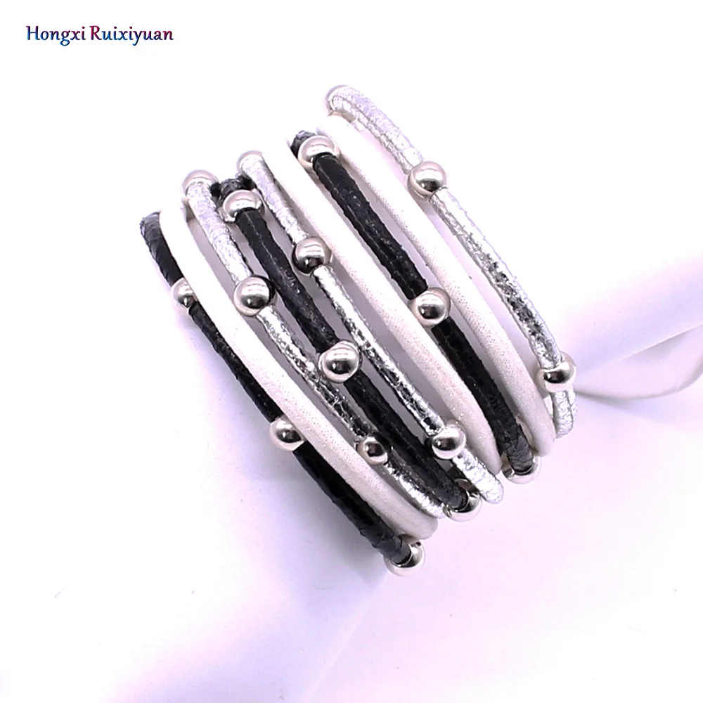 Многослойные женские кожаные браслеты уникальные Смешанные бусины богемные