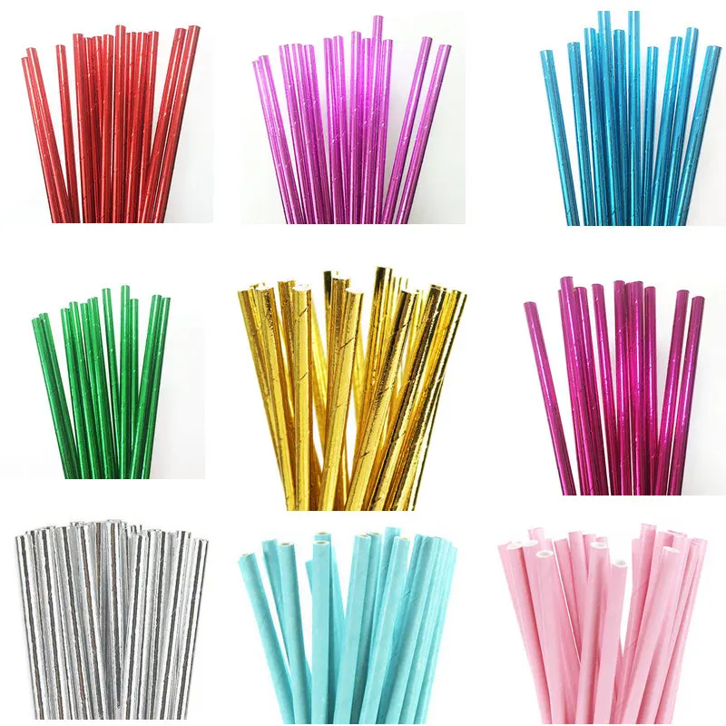 

25pcs Foil Solid Paper Straws 1pcs Flamingo Straws Wedding Party Favors Paper Drinking Straws Birthday Baby Shower Party Decor