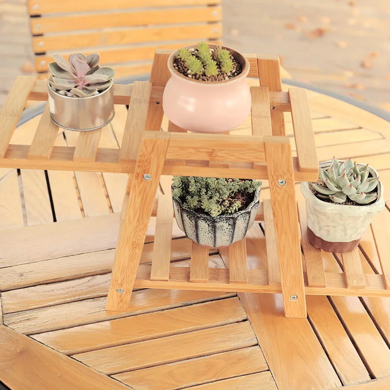 2 слоя бамбуковых растений стойка для цветов стеллаж стеллажа наружного сада