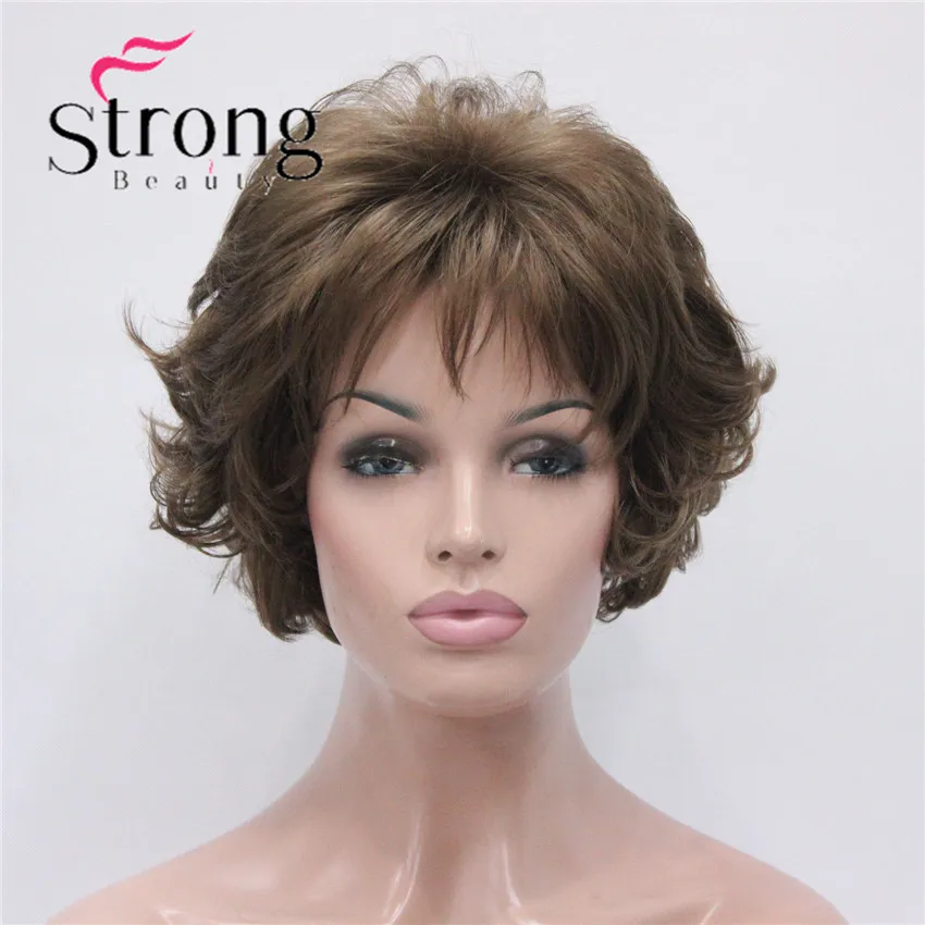 StrongBeauty короткий парик мягкий взъерошенные кудри коричневый выделяет полный синтетические парики выбор цвета