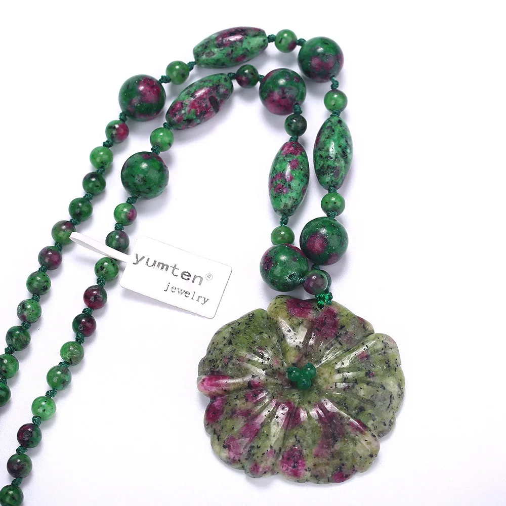 Yumten Fashion Women Necklace Flowers Pendant Epidote Charm Chinese Style Accessories Fine Clavicle Chain Luna Linkin Warcraft | Украшения