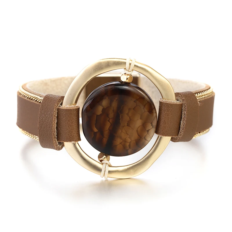 Женские кожаные браслеты ALLYES круглые из смолы с кристаллами и металлическим