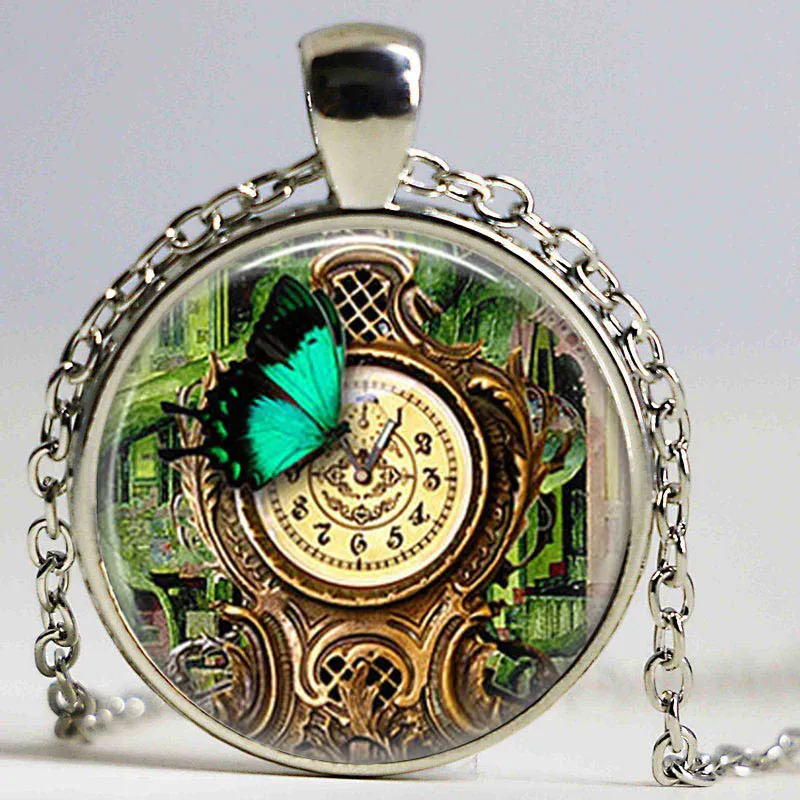 (1 шт./лот) стимпанк садовое колье с подвеской часы Бабочка ожерелье Сад Ретро